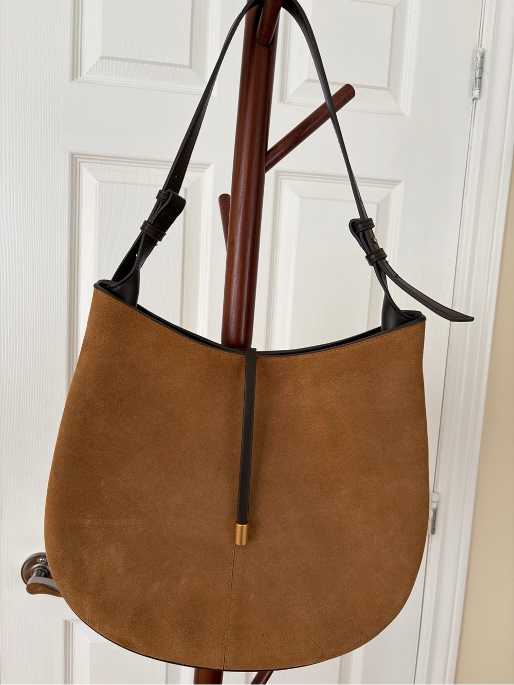 Zara Suede Hobo Bag in Brown with Dark Trim